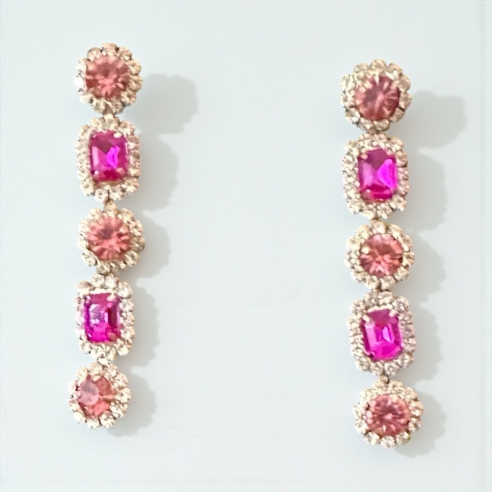 Nicole Miller Pink Rhinestone and Gold Drop Earrings approximately 2 inches